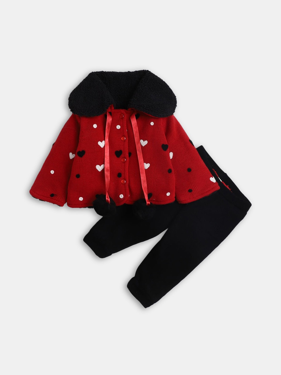 

Hopscotch Girls Red And Black Hooded Top And Pant Clothing Set