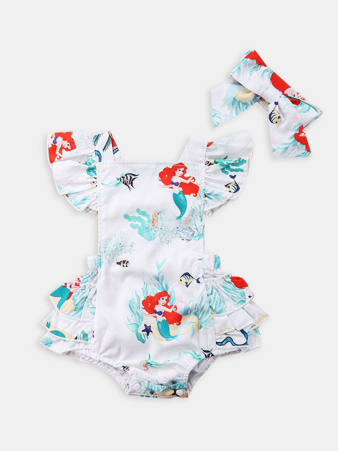 

Hopscotch Infant Girls White Printed Bodysuit with Hairband