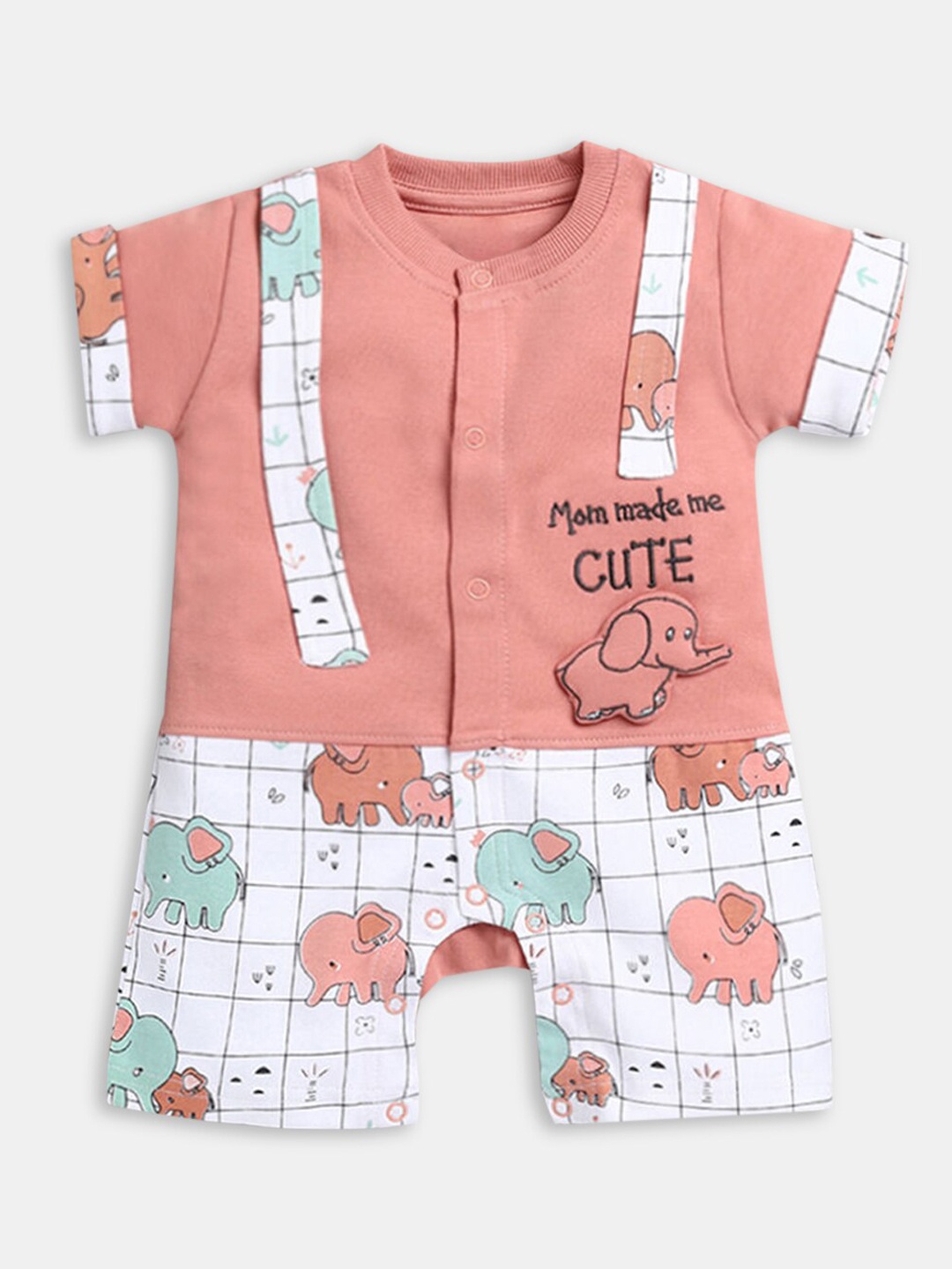 

Hopscotch Boys Peach & White Printed Pure Cotton Romper