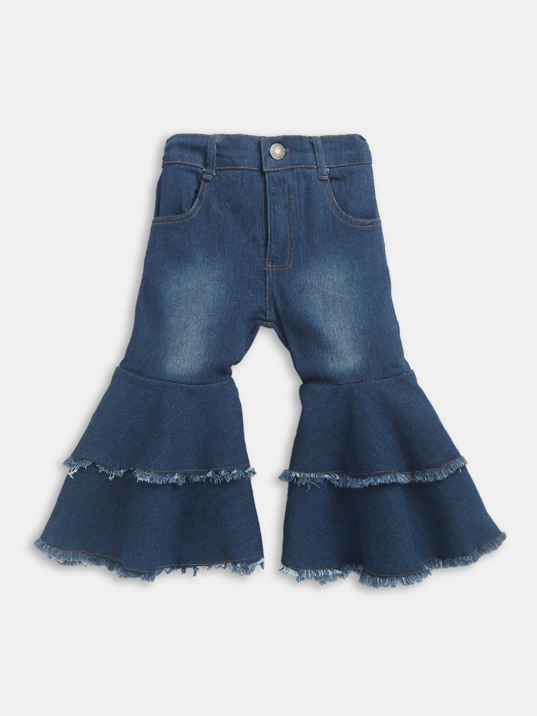 

Hopscotch Girls Blue Flared Low Distress Light Fade Stretchable Jeans