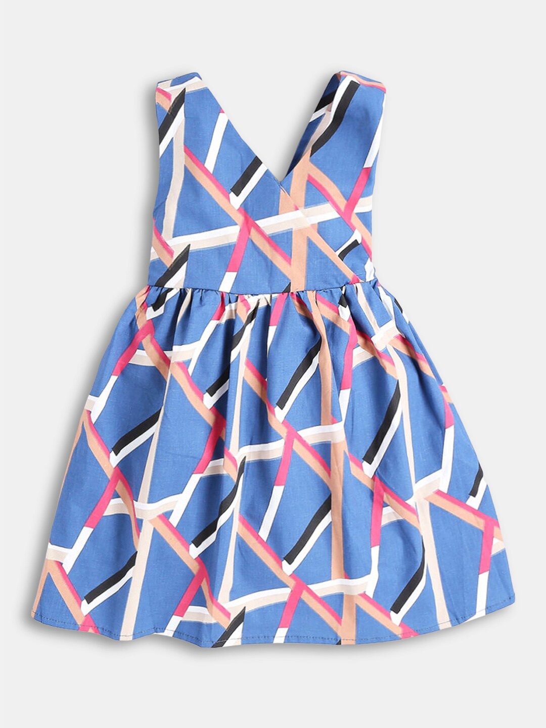 

Hopscotch Girls Blue Printed Dress
