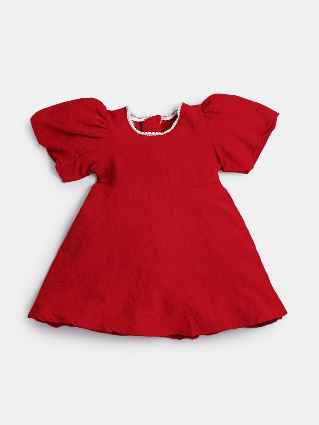 

Hopscotch Girls Red Solid Puff Sleeves Fit & Flare Dress