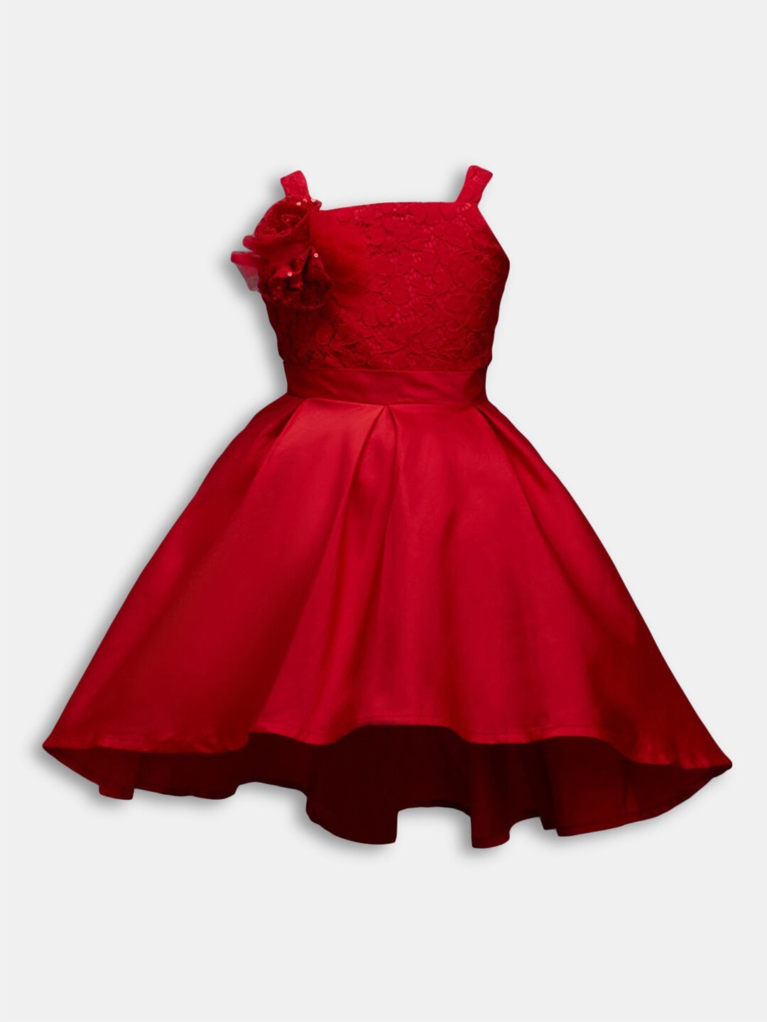 

Hopscotch Girls Fit & Flare Red Cotton Dress