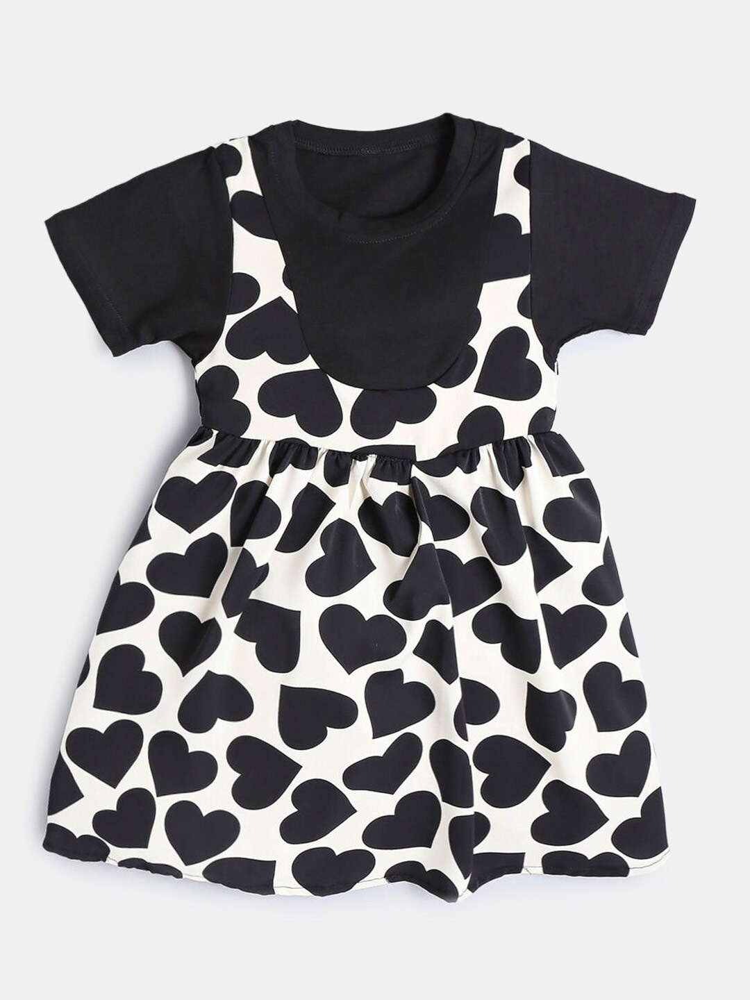 

Hopscotch Girls Black & White Heart Printed Cotton Dress