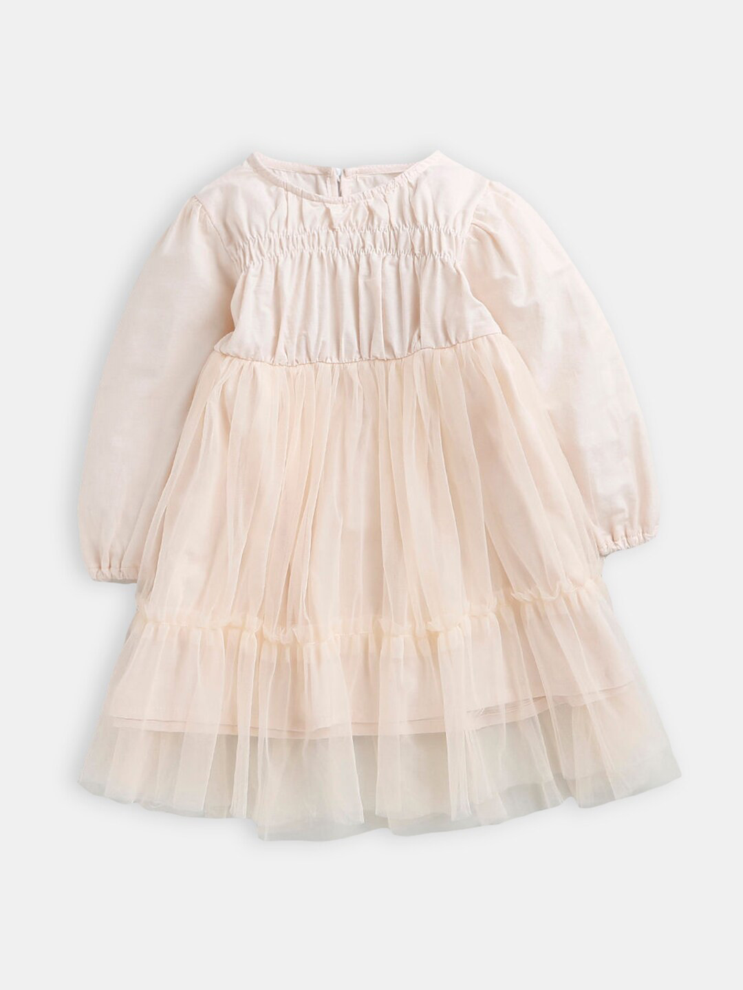

Hopscotch Girls Pure cotton Beige Fit& flare Dress