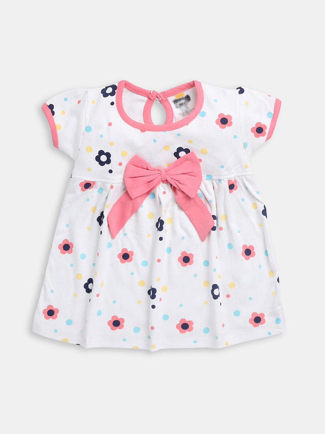 

Hopscotch Girls Pink & White Floral Printed Pure Cotton Dress