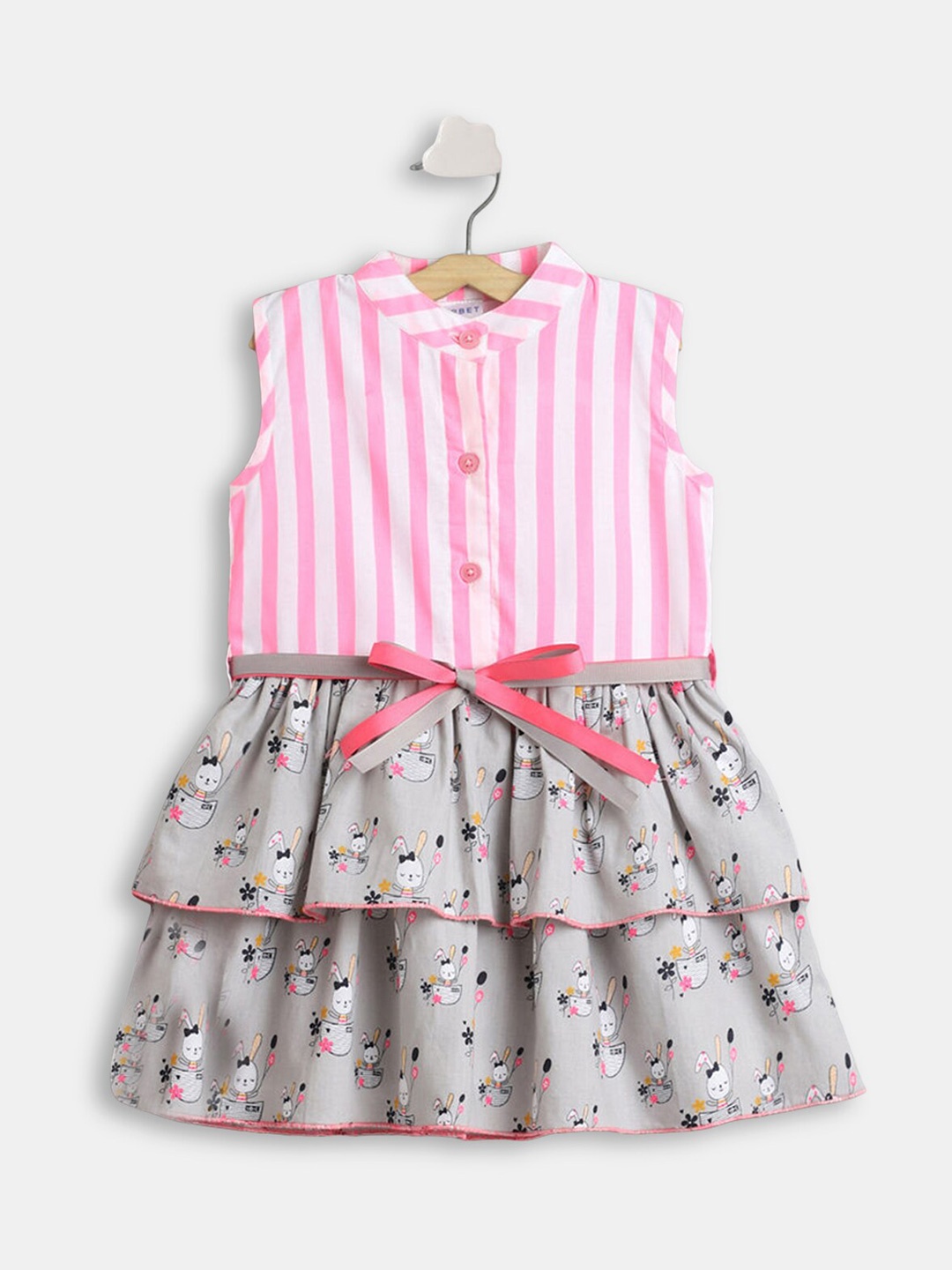 

Hopscotch Girls Stripe Printed Sleeveless Casual Dress, Pink
