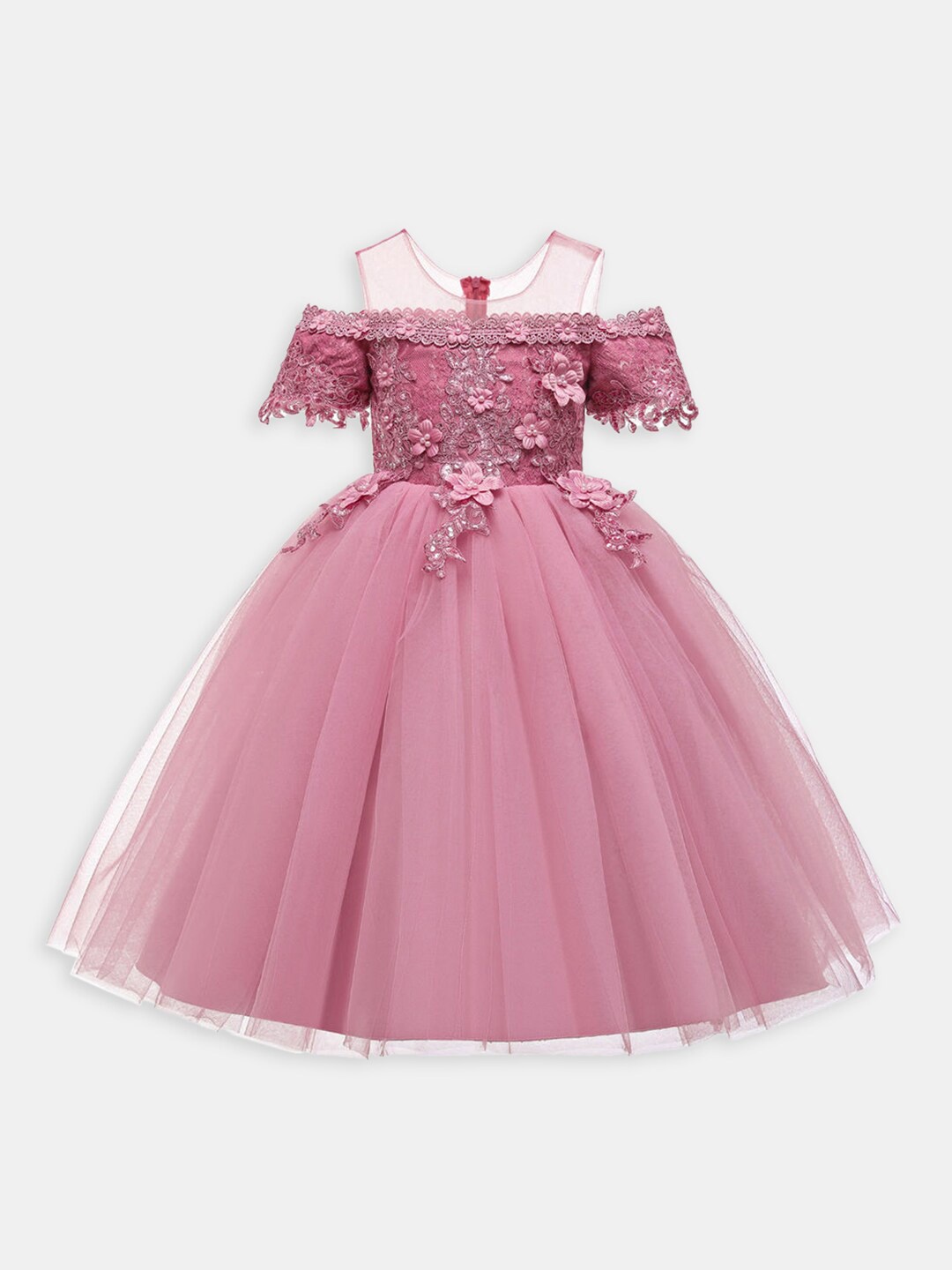 

Hopscotch Pink Floral Embellished Party Dress