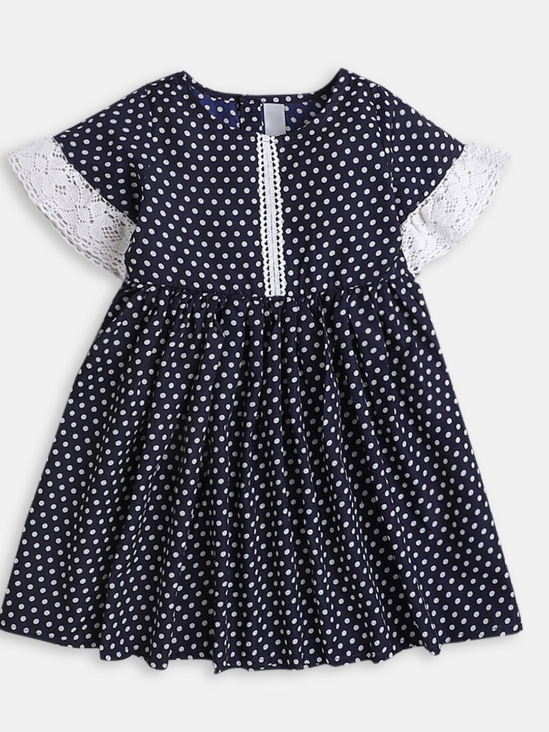 

Hopscotch Girls Blue & White Printed Polka Dots Dress