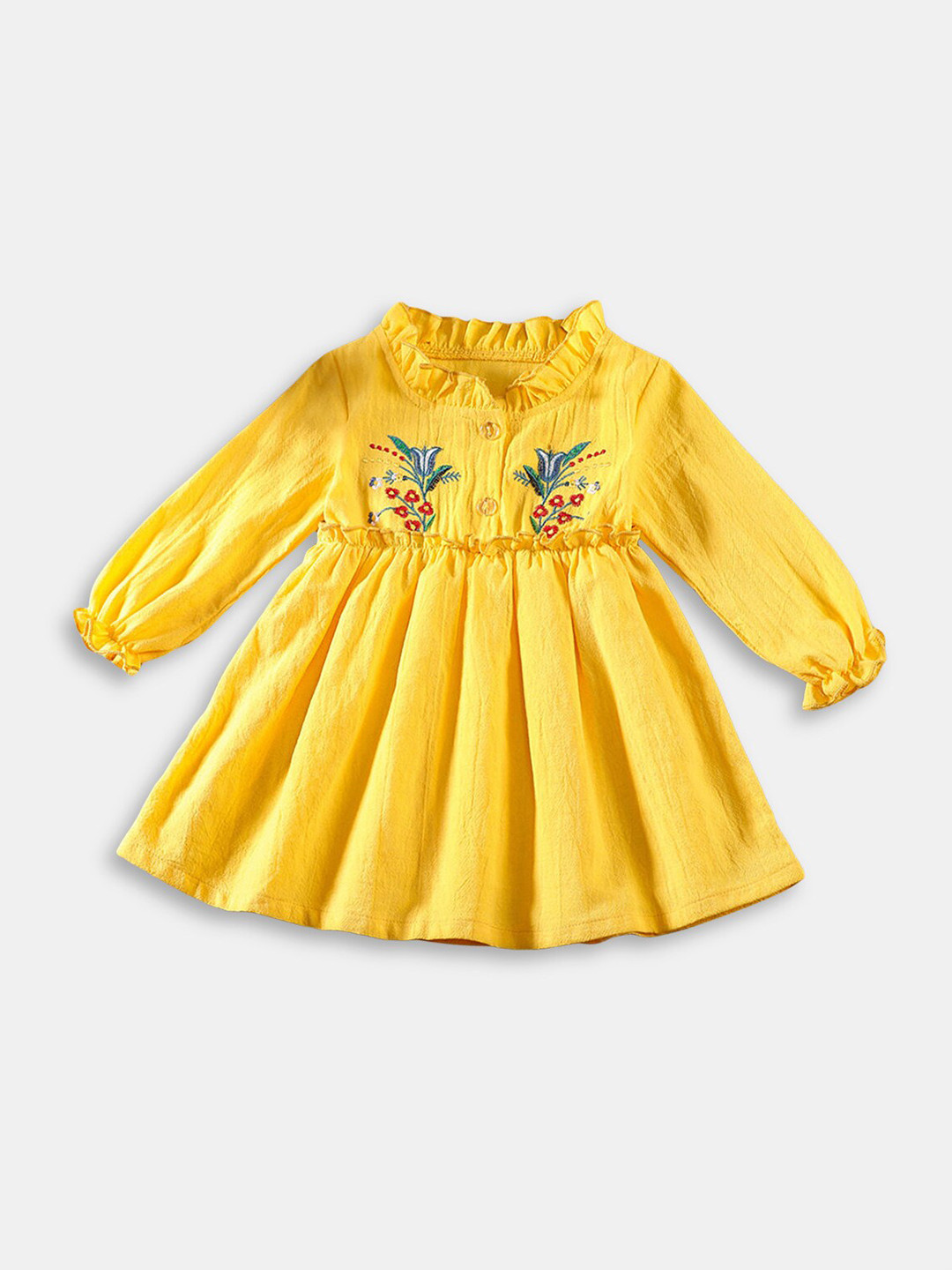 

Hopscotch Girls Yellow Embroidered Empire Dress