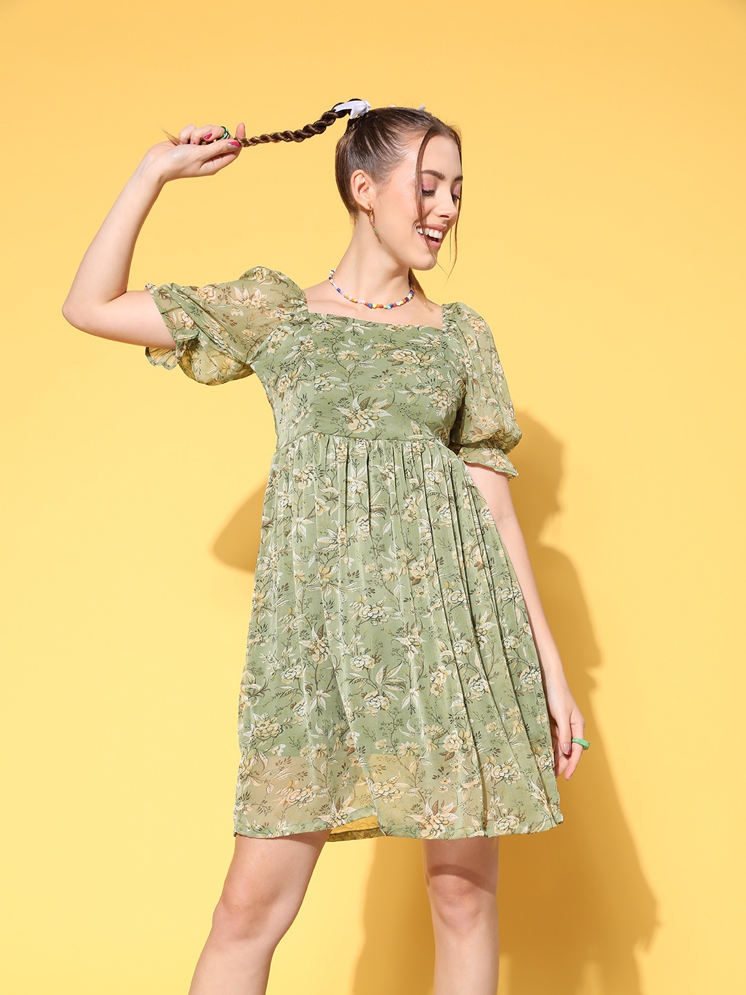 

plusS Women Olive Floral Once Upon a Sleeve Dress