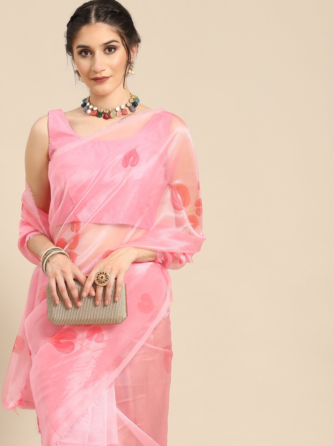 

all about you Pink Floral Organza Saree