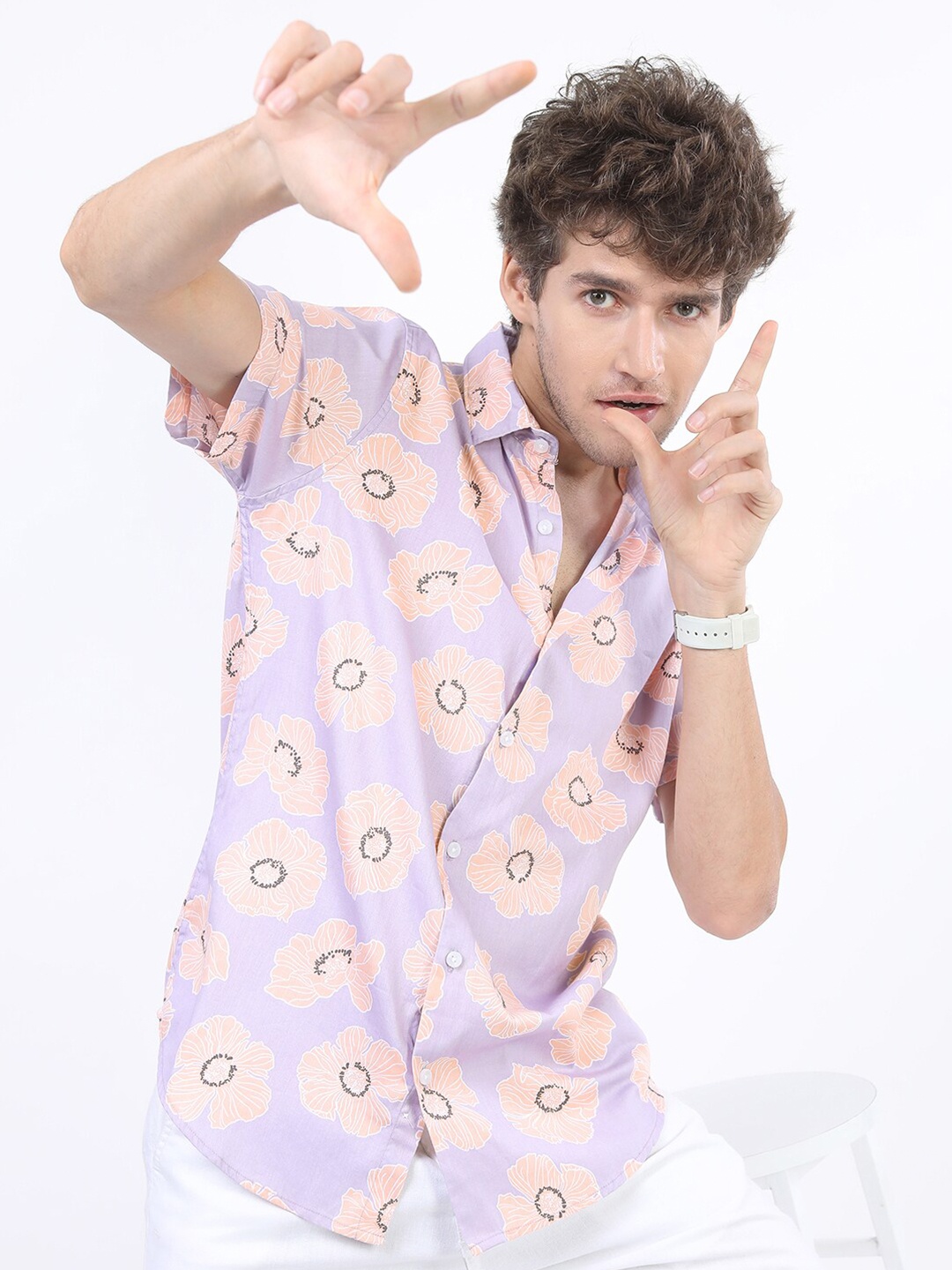 

HIGHLANDER Men Lavender Slim Fit Printed Casual Shirt