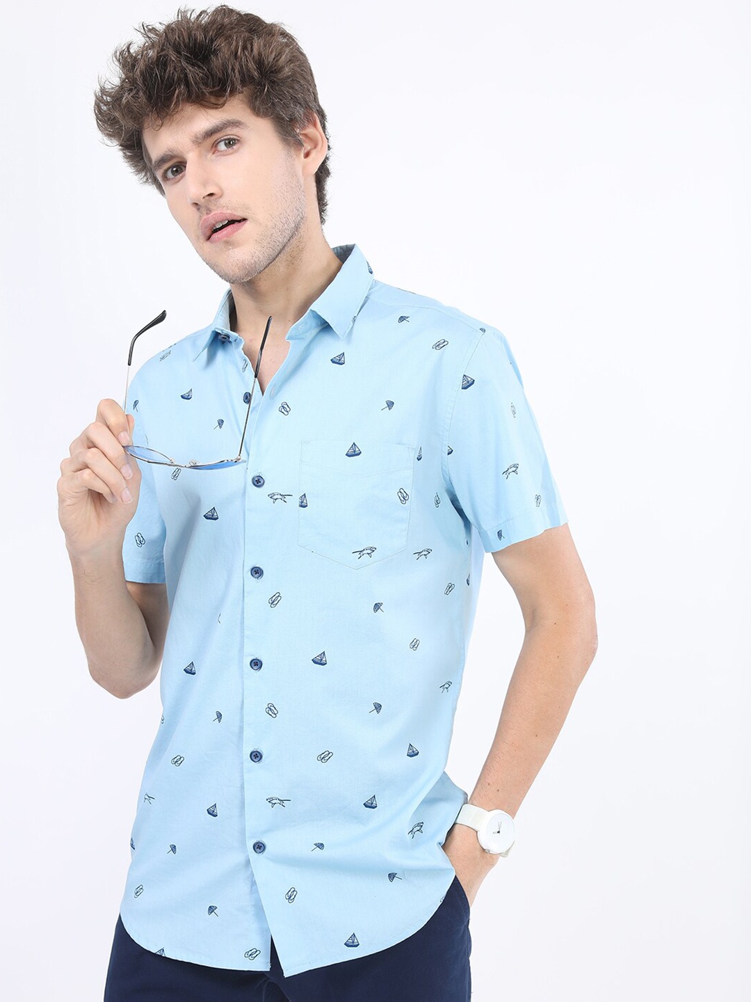 

HIGHLANDER Men Blue Slim Fit Printed Casual Shirt
