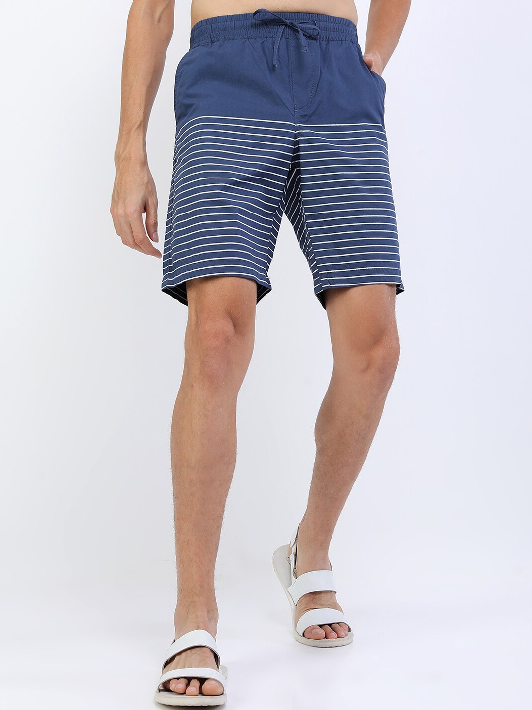 

HIGHLANDER Men Blue Striped Slim Fit Shorts