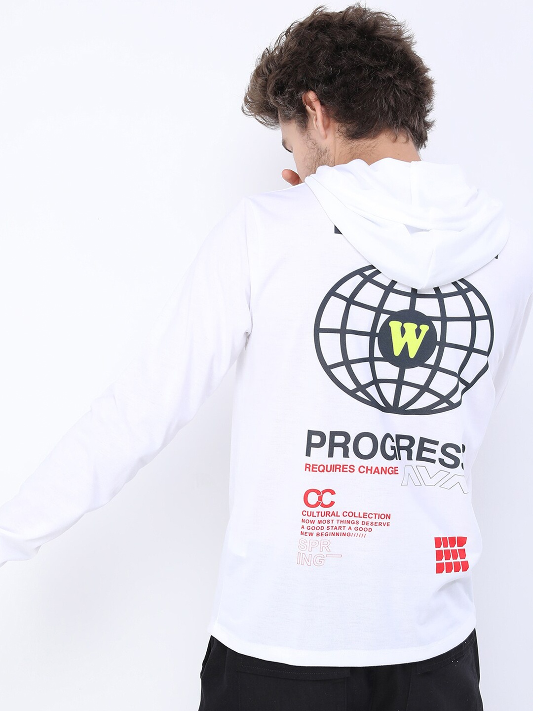 

HIGHLANDER Men White Typography Printed Hooded Slim Fit T-shirt