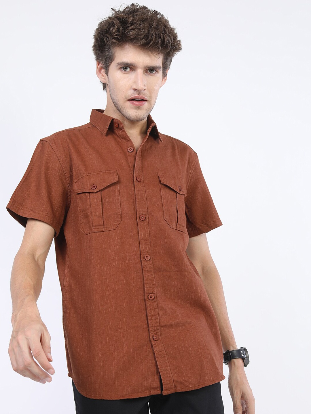 

HIGHLANDER Men Rust Slim Fit Casual Shirt