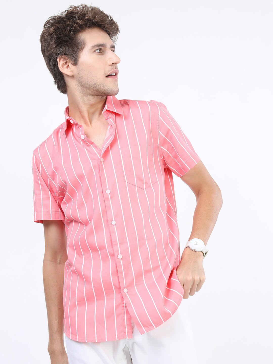 

HIGHLANDER Men Pink Slim Fit Striped Casual Shirt