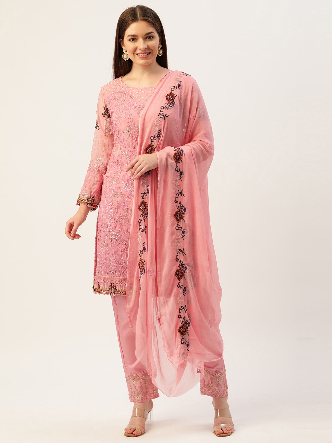 

cbazaar Pink Embroidered Unstitched Dress Material