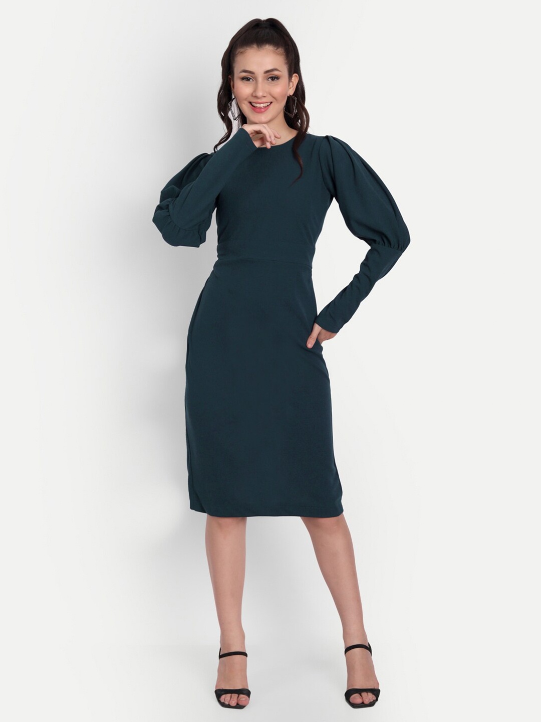 

ISAM Women Green Scuba Sheath Dress