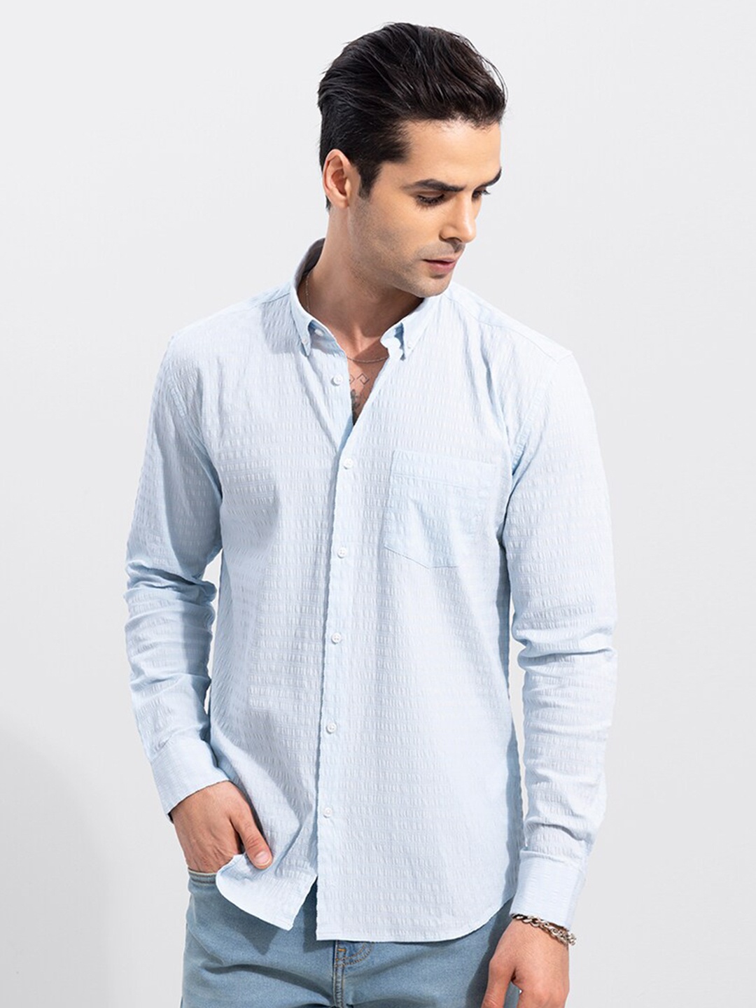 

Snitch Men Blue Slim Fit Printed Casual Shirt