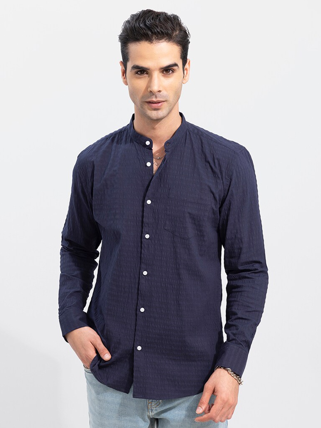 

Snitch Men Navy Blue Slim Fit Casual Shirt