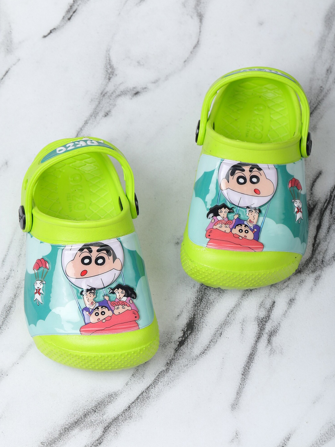 

ABROS Unisex Kids Green & Blue Printed Rubber Clogs