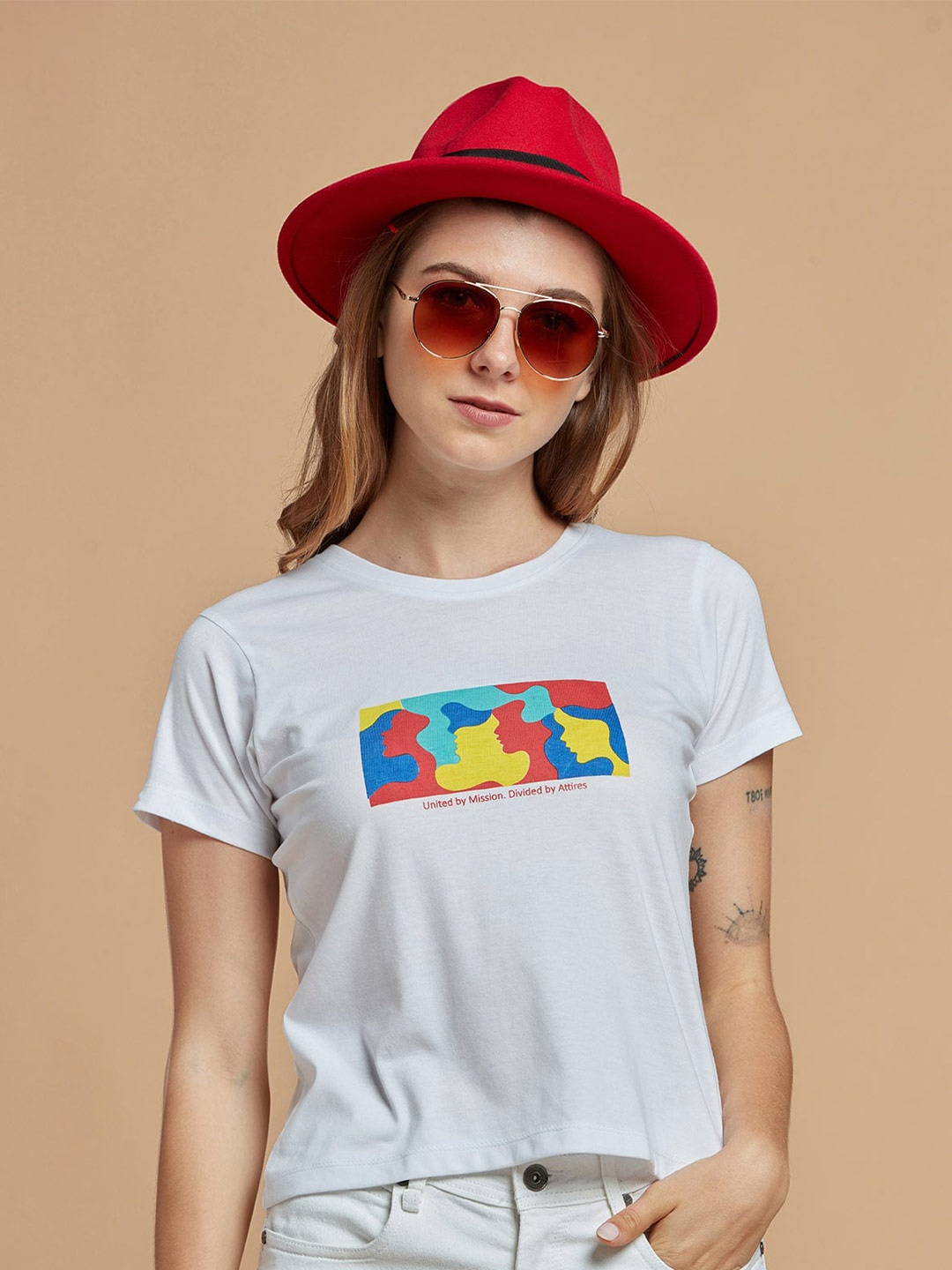 

DressBerry Women White Graphic Print Slim Fit Cotton T-shirt