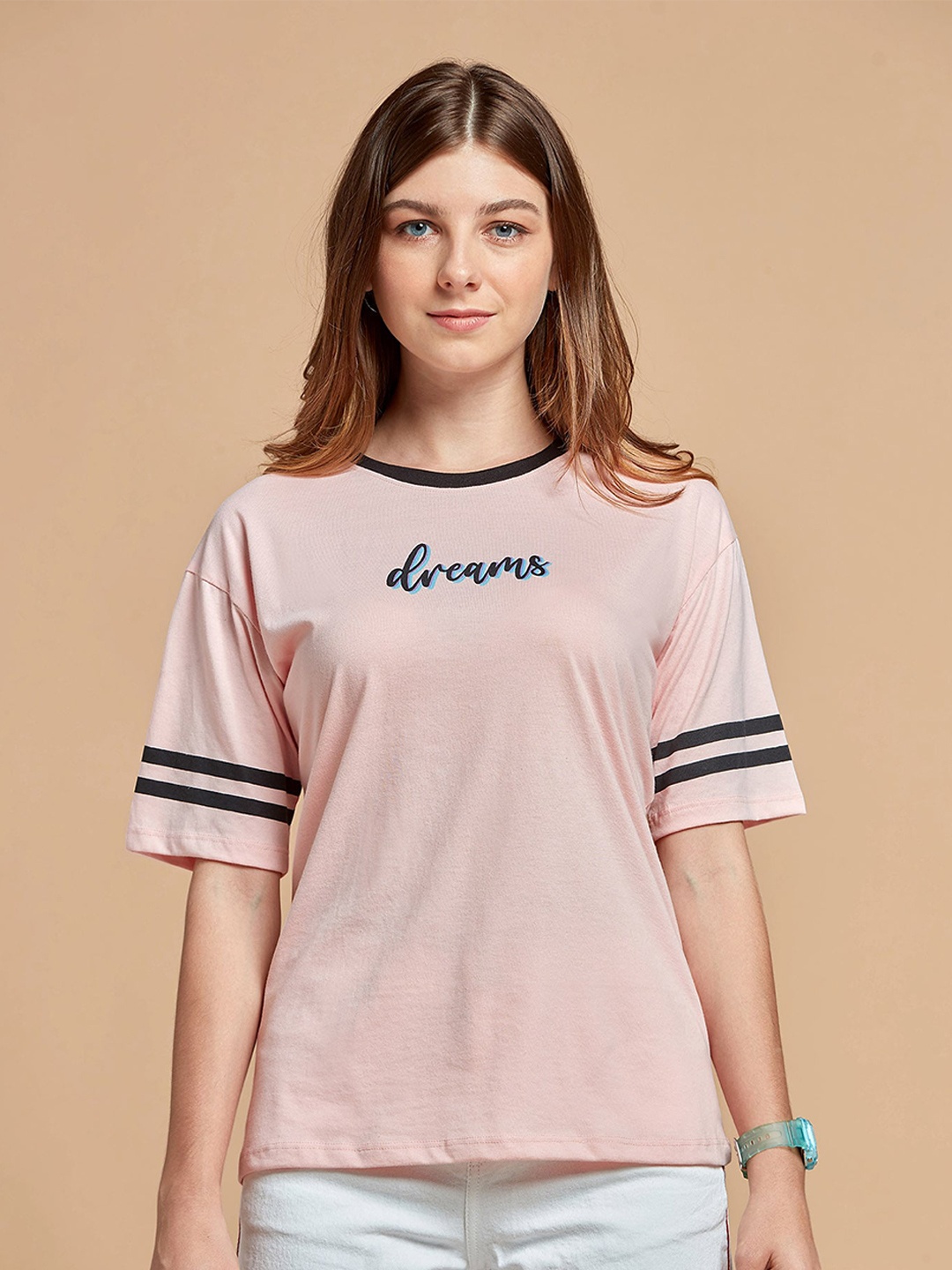 

DressBerry Women Pink Typography Cotton Polo Collar T-shirt