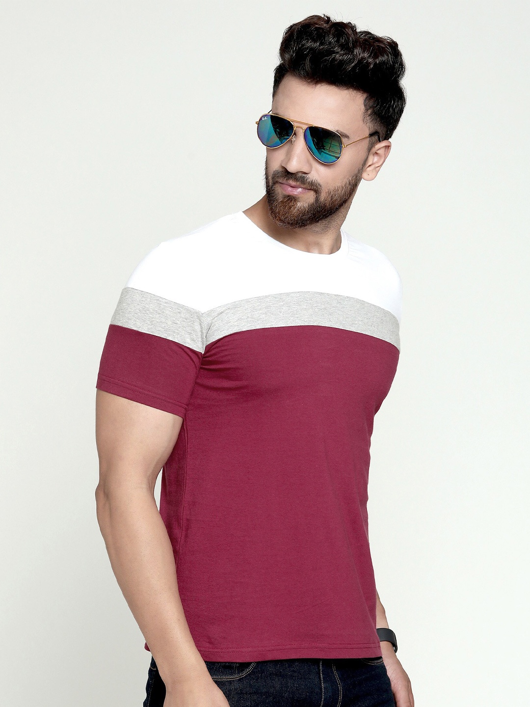 

AUSK Men Maroon Colourblocked Cotton T-shirt