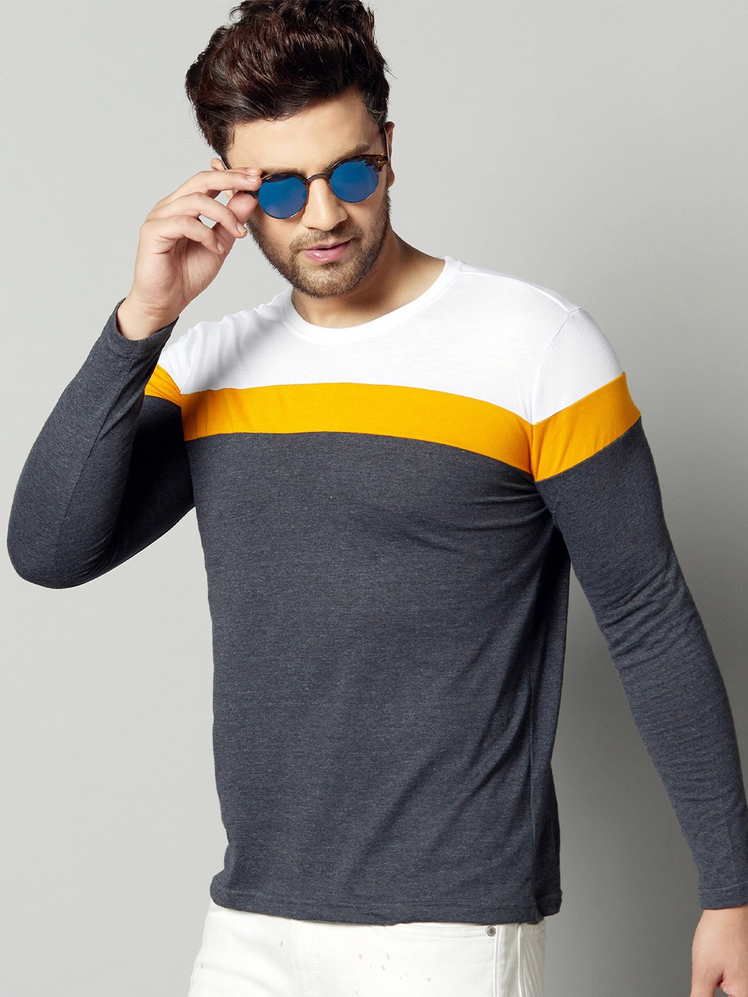 

AUSK Men Colourblocked Full Sleeves T-shirt with Mask, Grey