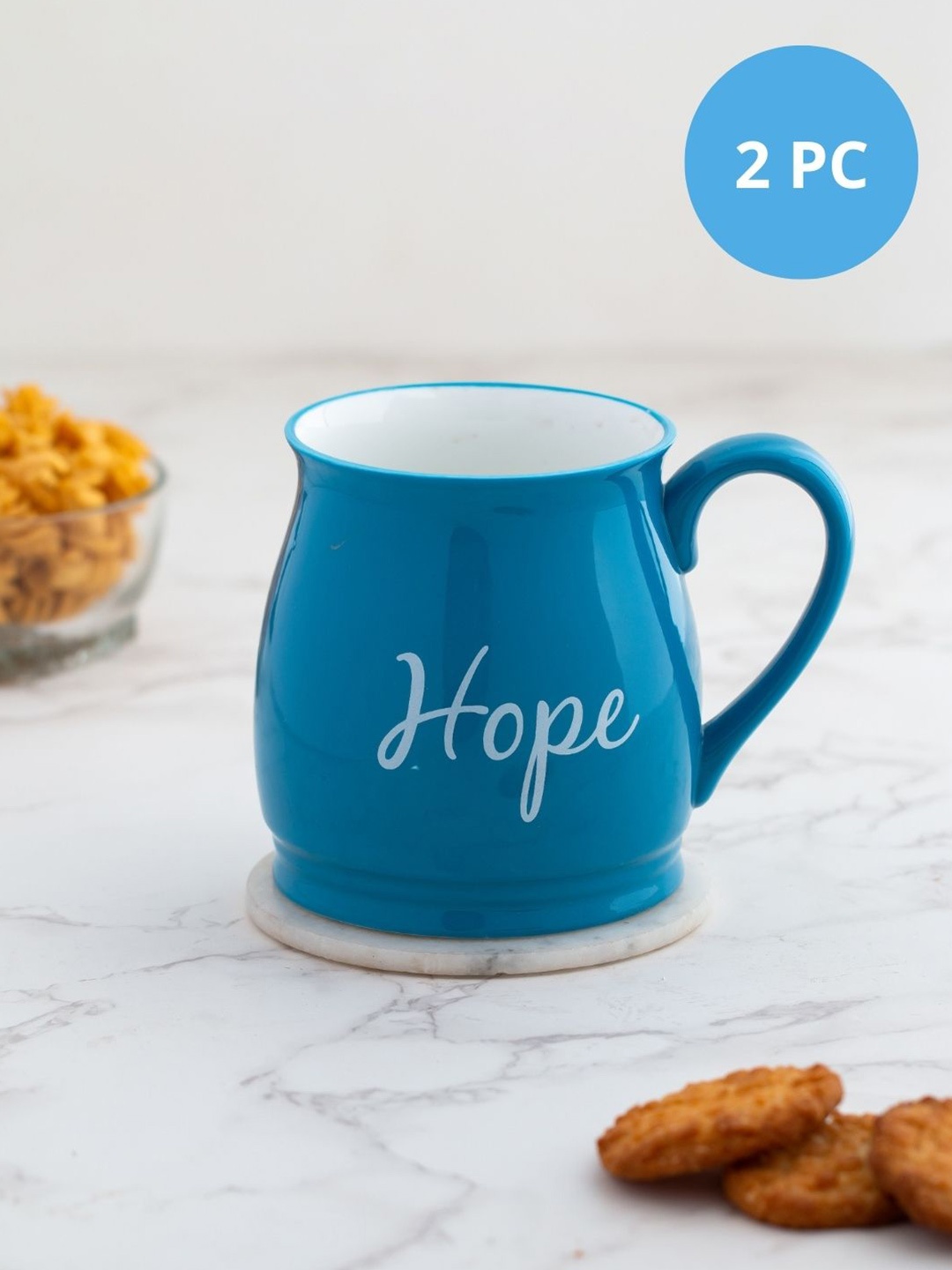 

JCPL Blue & White Set of 2 Printed Ceramic Glossy Mug 350 ML Each