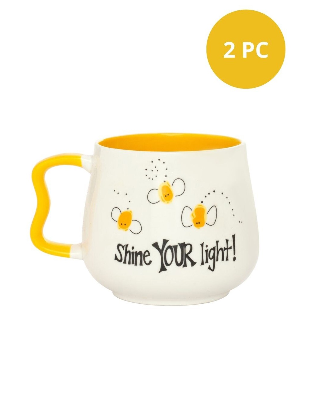 

JCPL White & Yellow Set of 2 Floral Printed Ceramic Glossy Mugs 350 ML