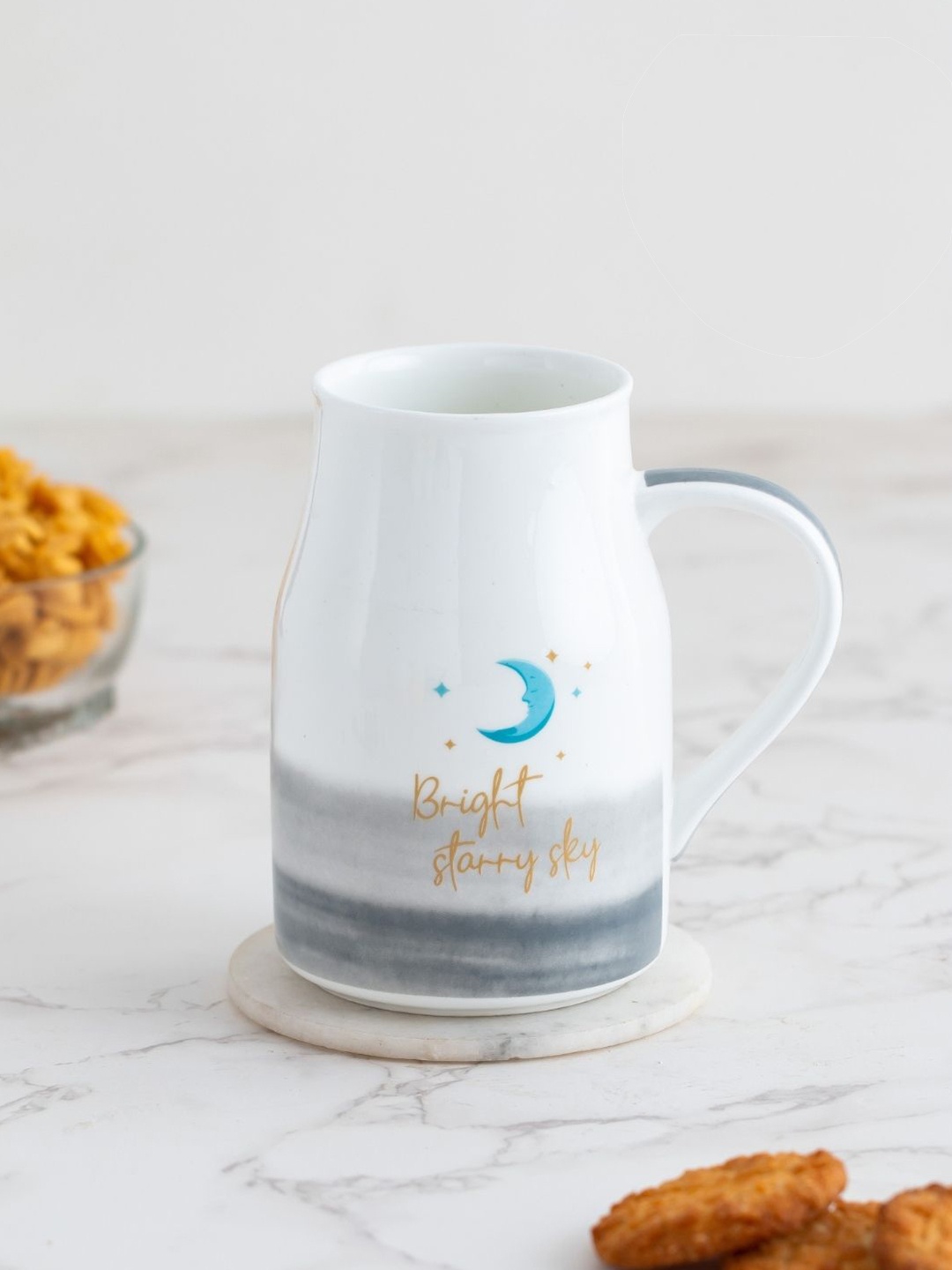 

JCPL White & Grey Set Of 2 Printed Ceramic Glossy Mugs 350 ML