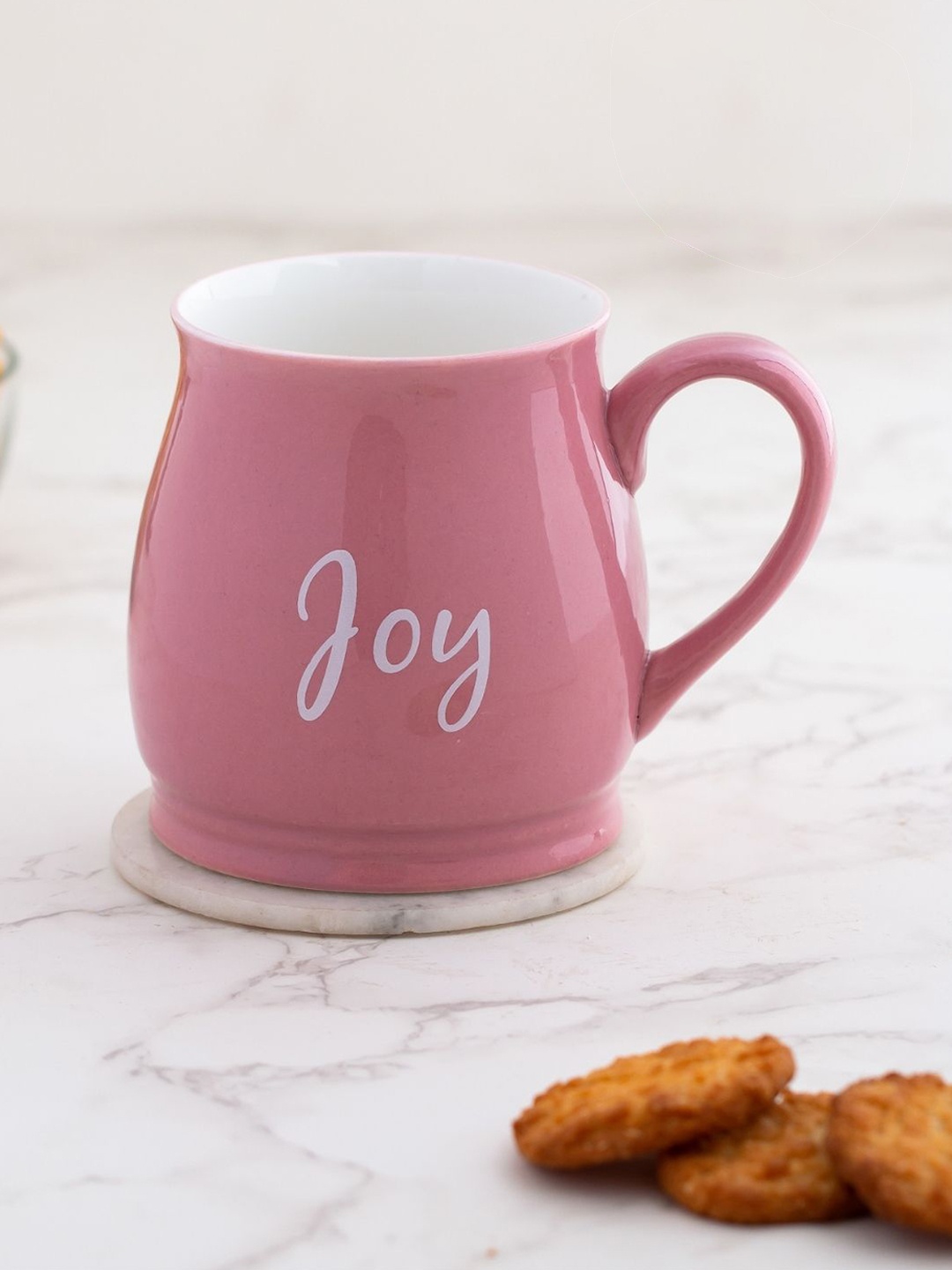 

JCPL Fine Ceramic Peach & White 2 Pieces Floral Printed Glossy Mugs 350 Ml