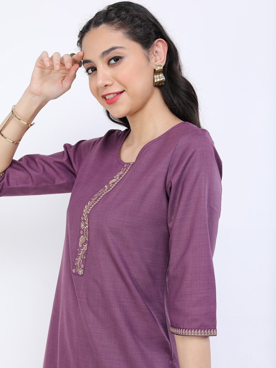 

Vishudh Women Purple Yoke Design Kurti with Trouser