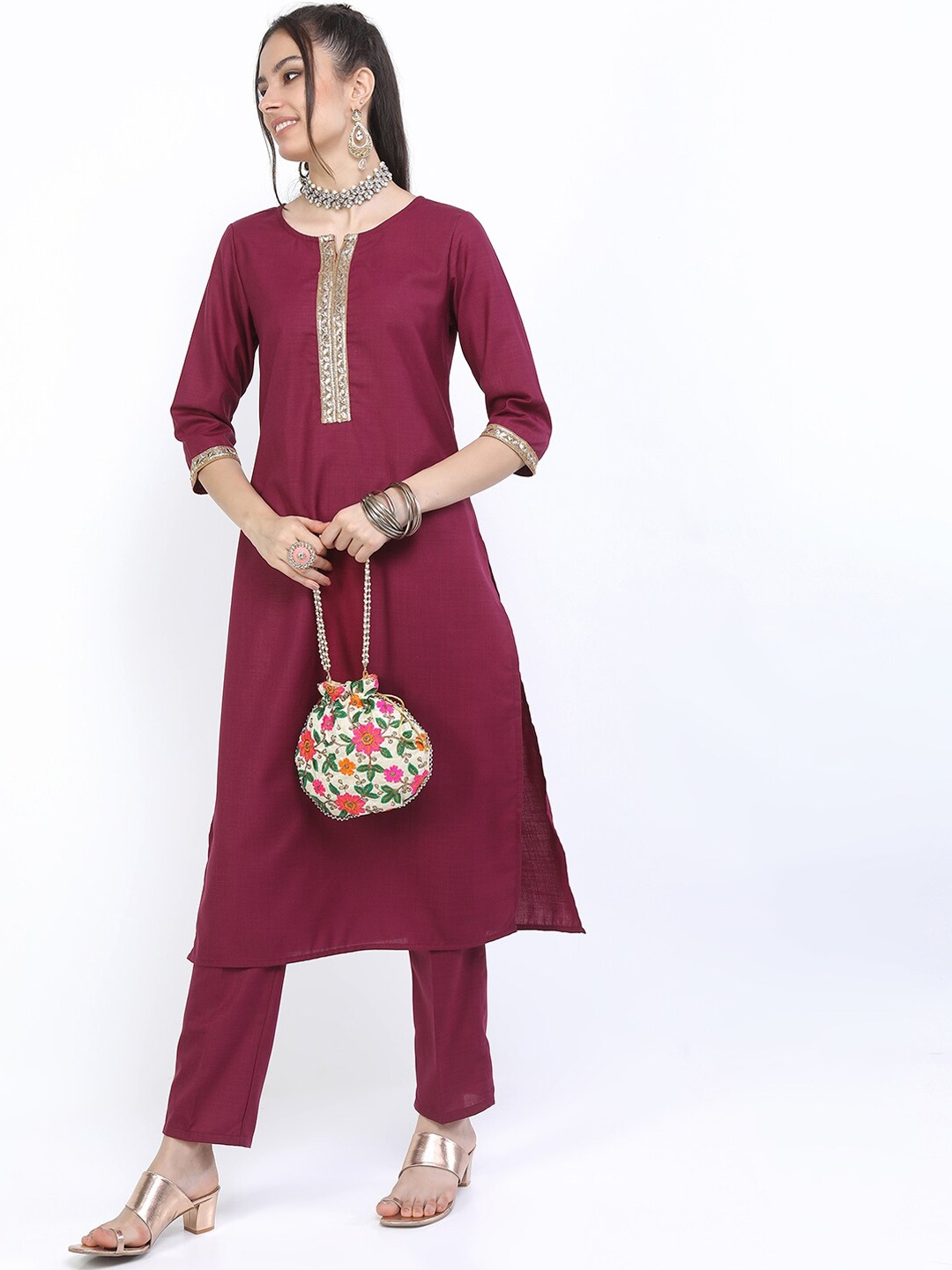 

Vishudh Women Pink Kurta with Trousers