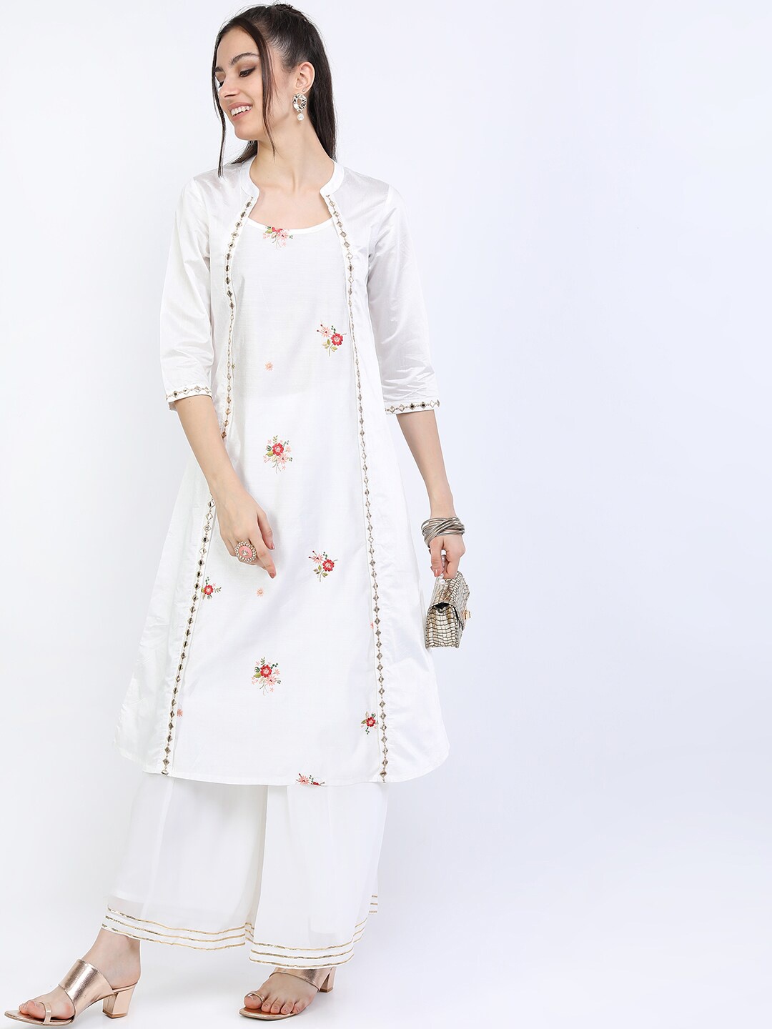 

Vishudh Women White Embroidered Mirror Work Kurta