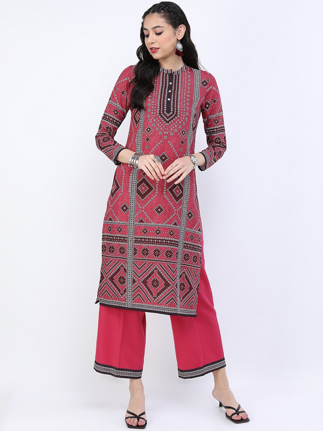 

Vishudh Women Pink Ethnic Motifs Printed Kurta with Palazzos