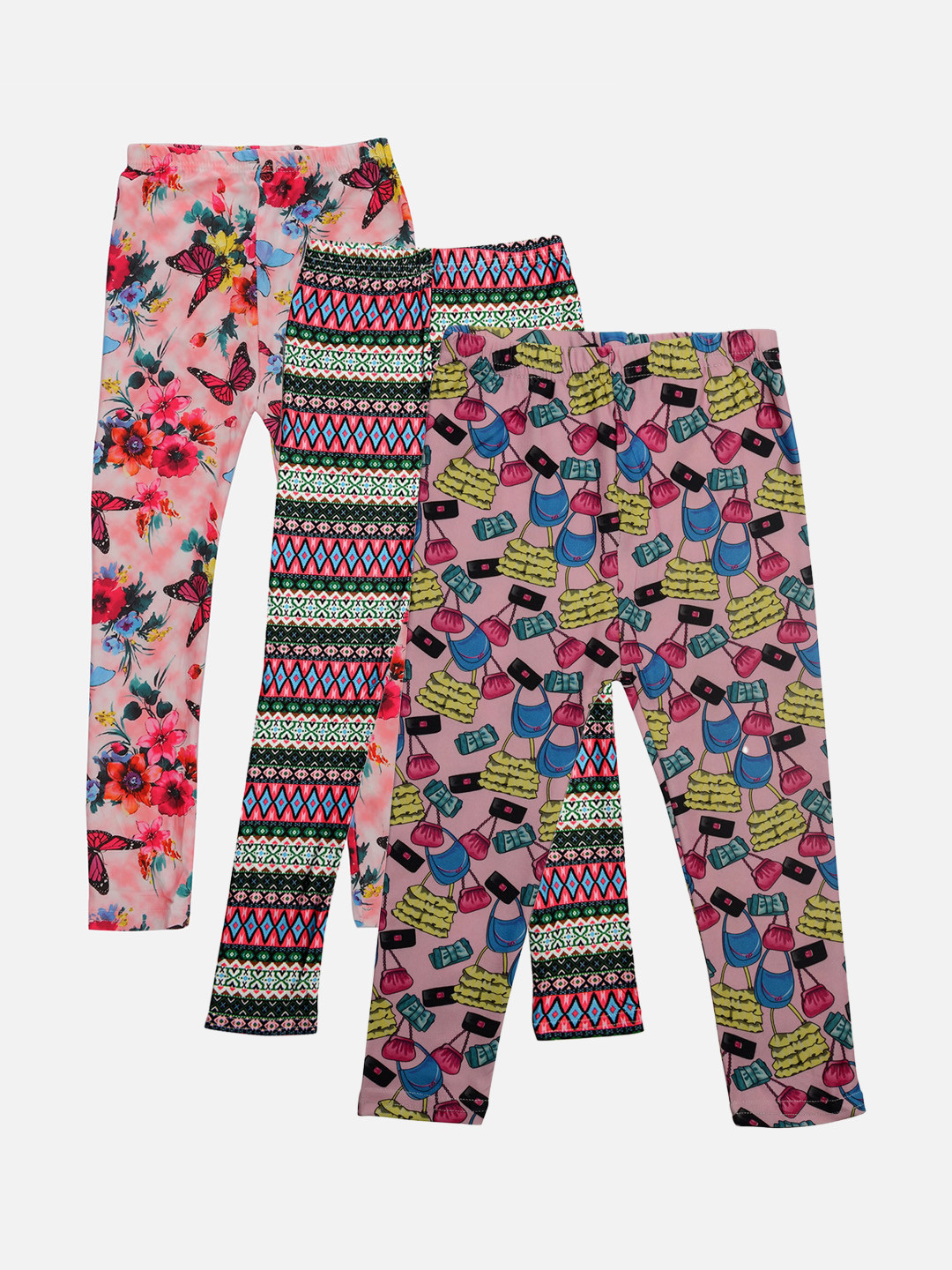 

TINY HUG Girls Pack Of 3 Assorted Ankle-Length Leggings
