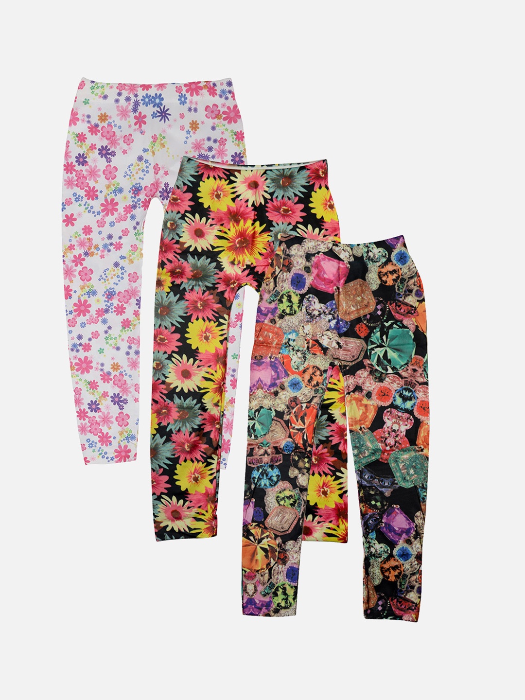 

TINY HUG Girls Pack Of 3 Assorted Ankle-Length Leggings