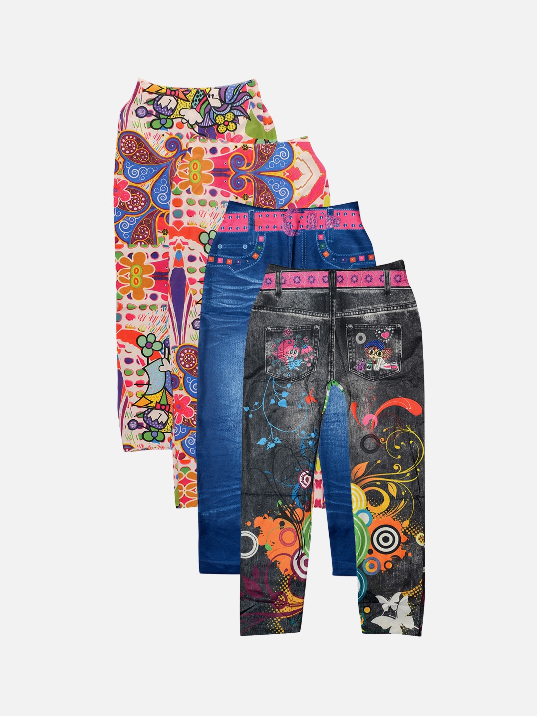 

TINY HUG Girls Pack Of 3 Assorted Ankle-Length Leggings