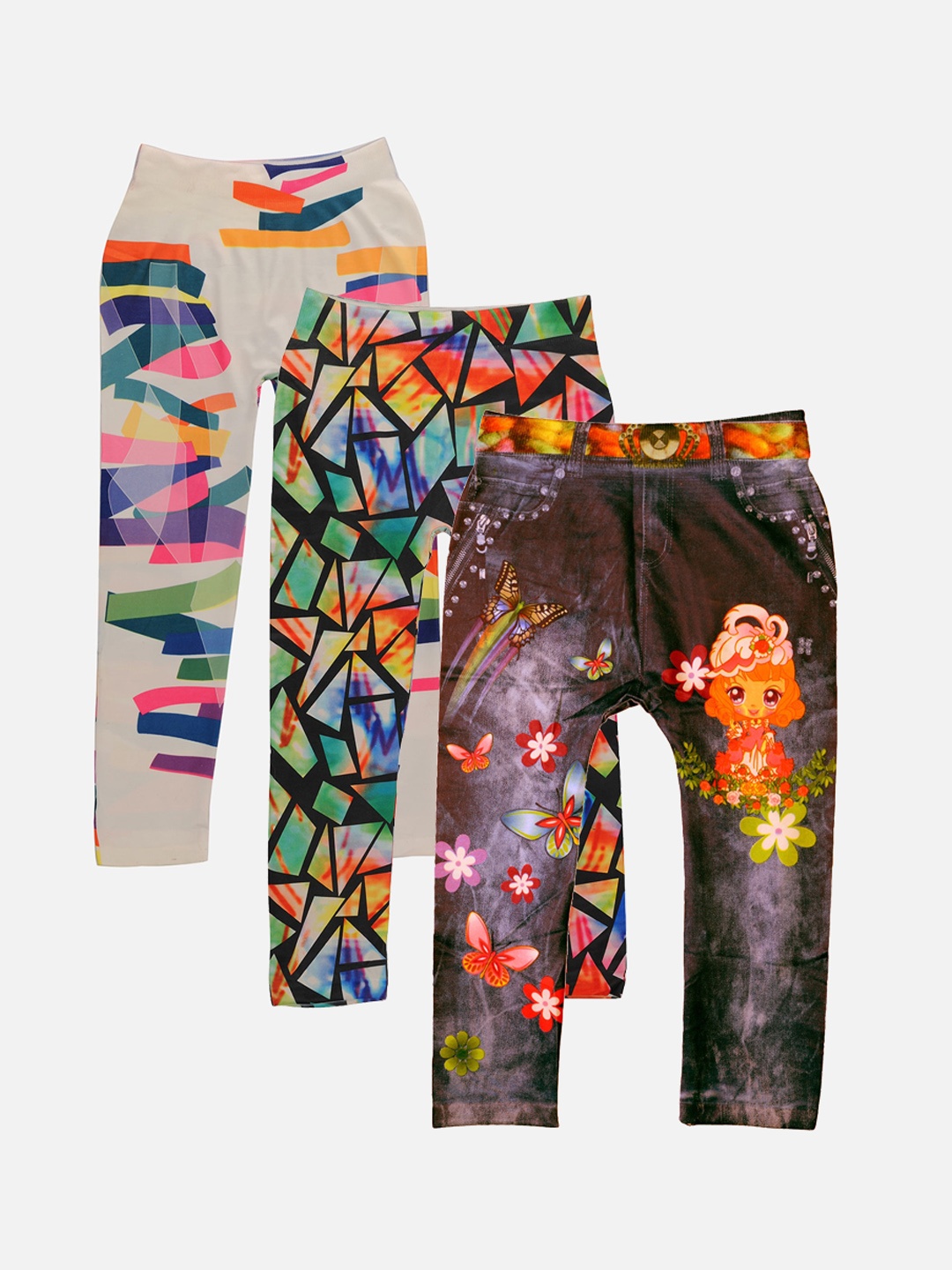 

TINY HUG Girls Pack Of 3 Assorted Ankle-Length Leggings