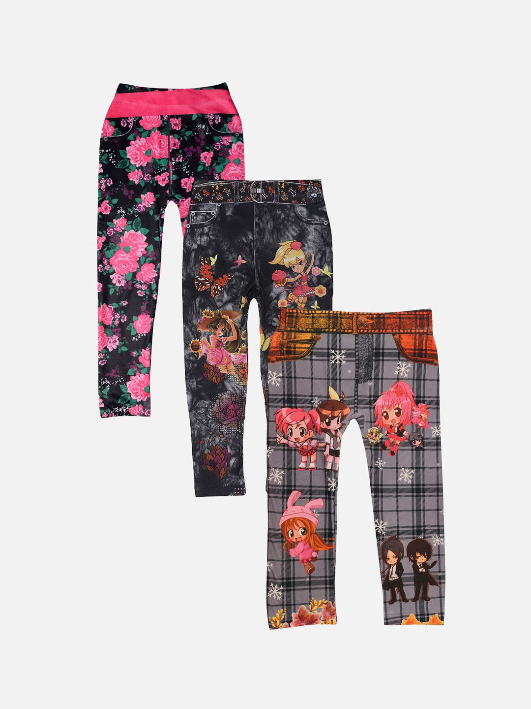

TINY HUG Girls Pack Of 3 Assorted Ankle-Length Leggings