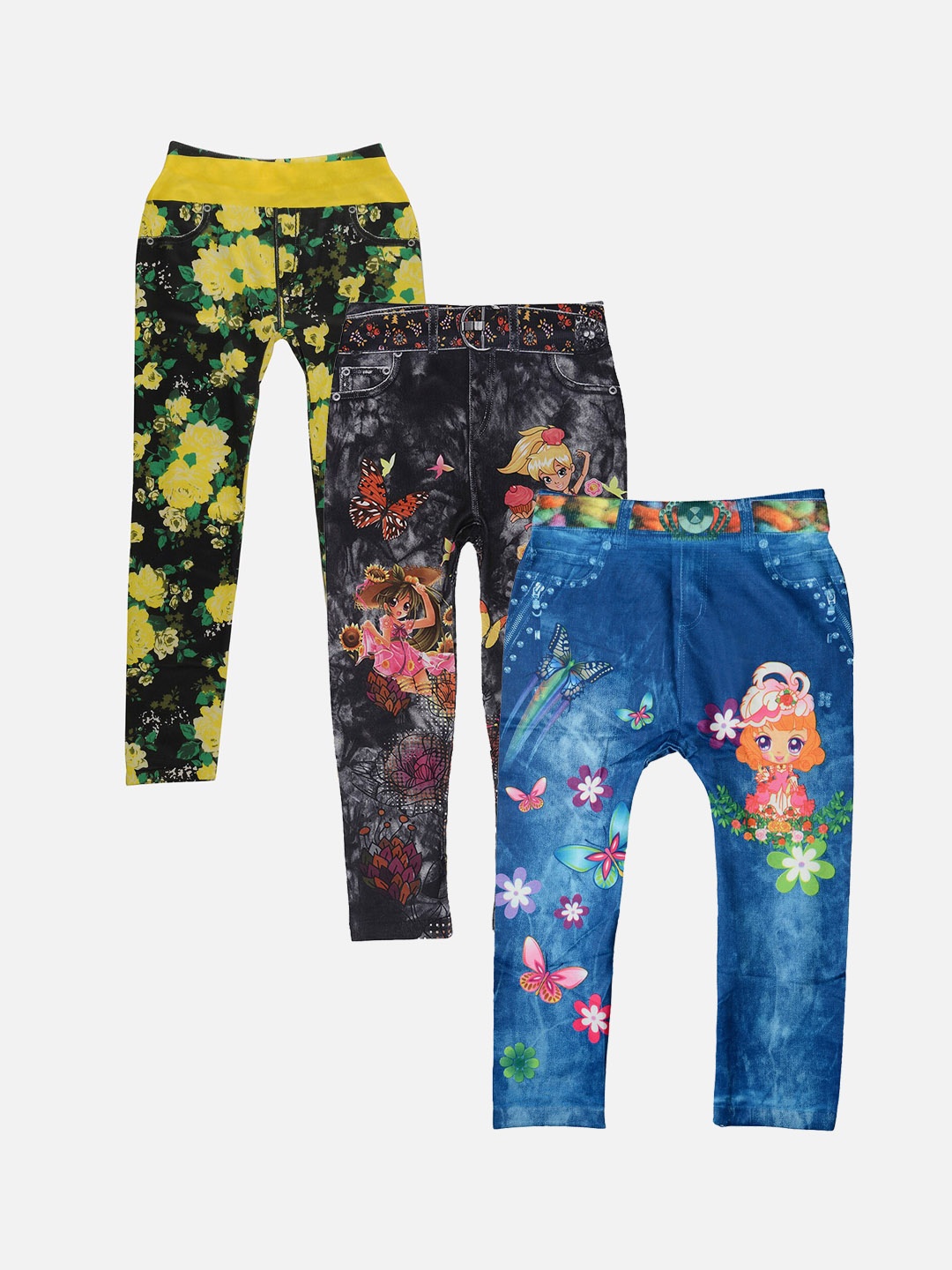 

TINY HUG Girls Pack Of 3 Assorted Ankle-Length Leggings
