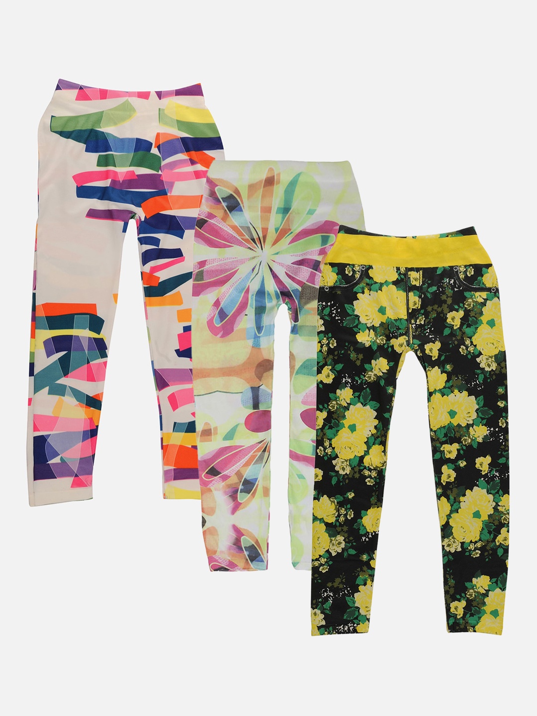 

TINY HUG Girls Pack Of 3 Assorted Ankle-Length Leggings