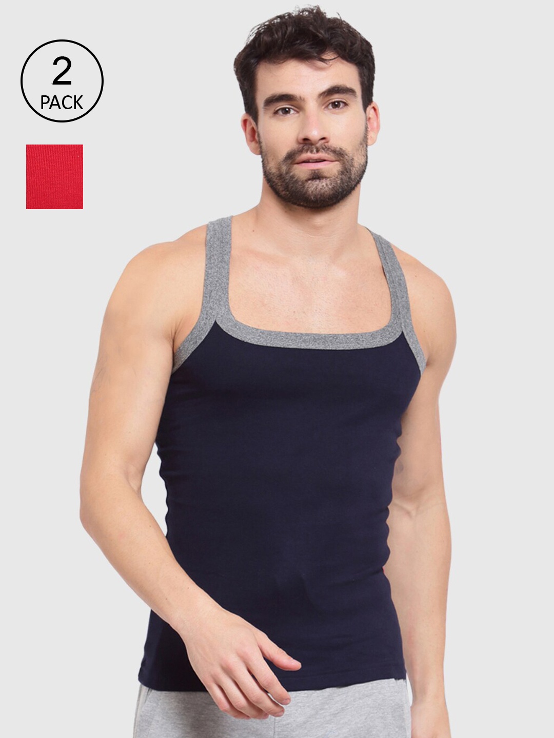 

SPORTO Men Pack Of 2 Navy Blue & Red Innerwear Vests