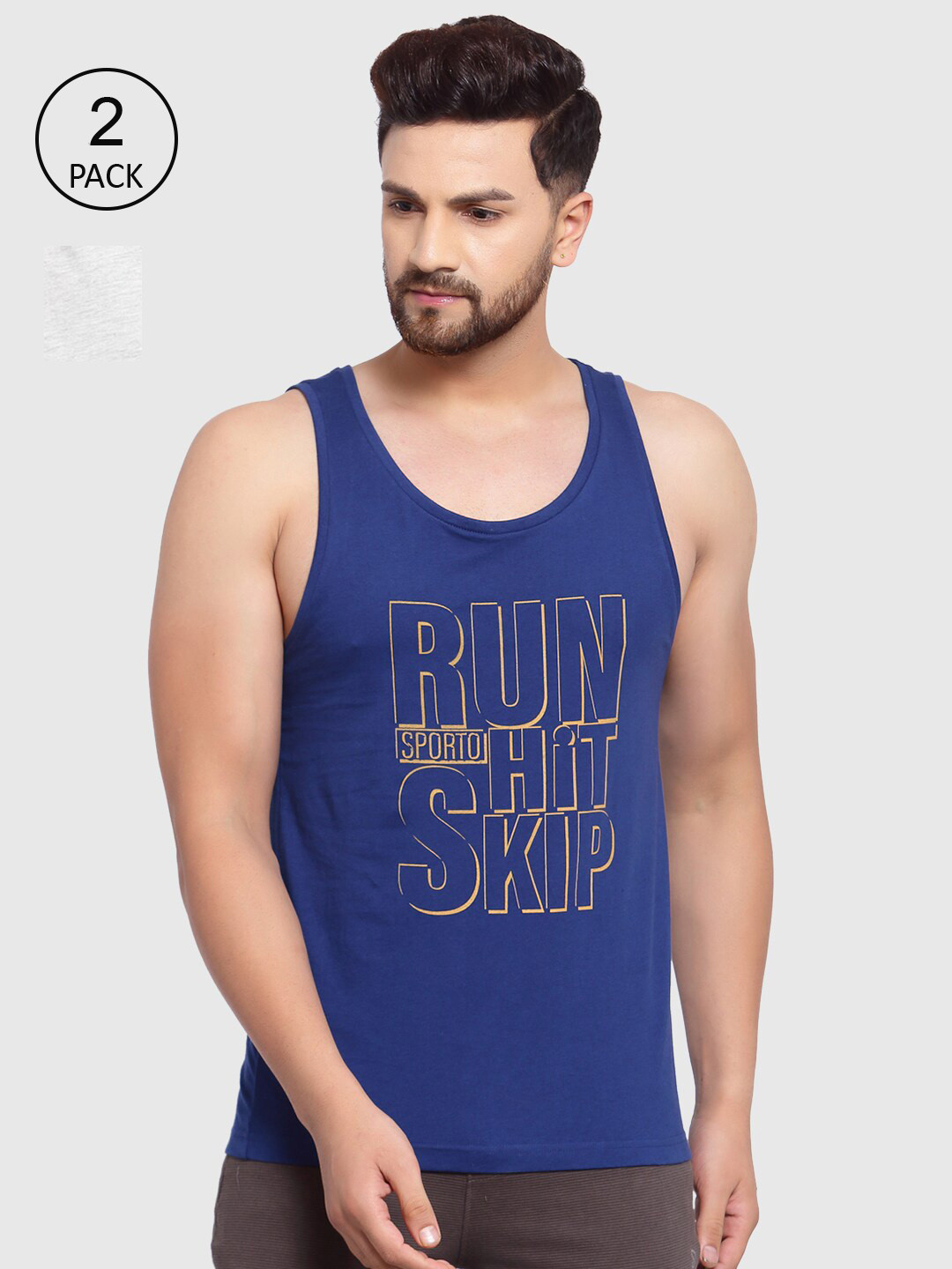 

SPORTO Men Grey & Blue Pack Of 2 Innerwear Vests