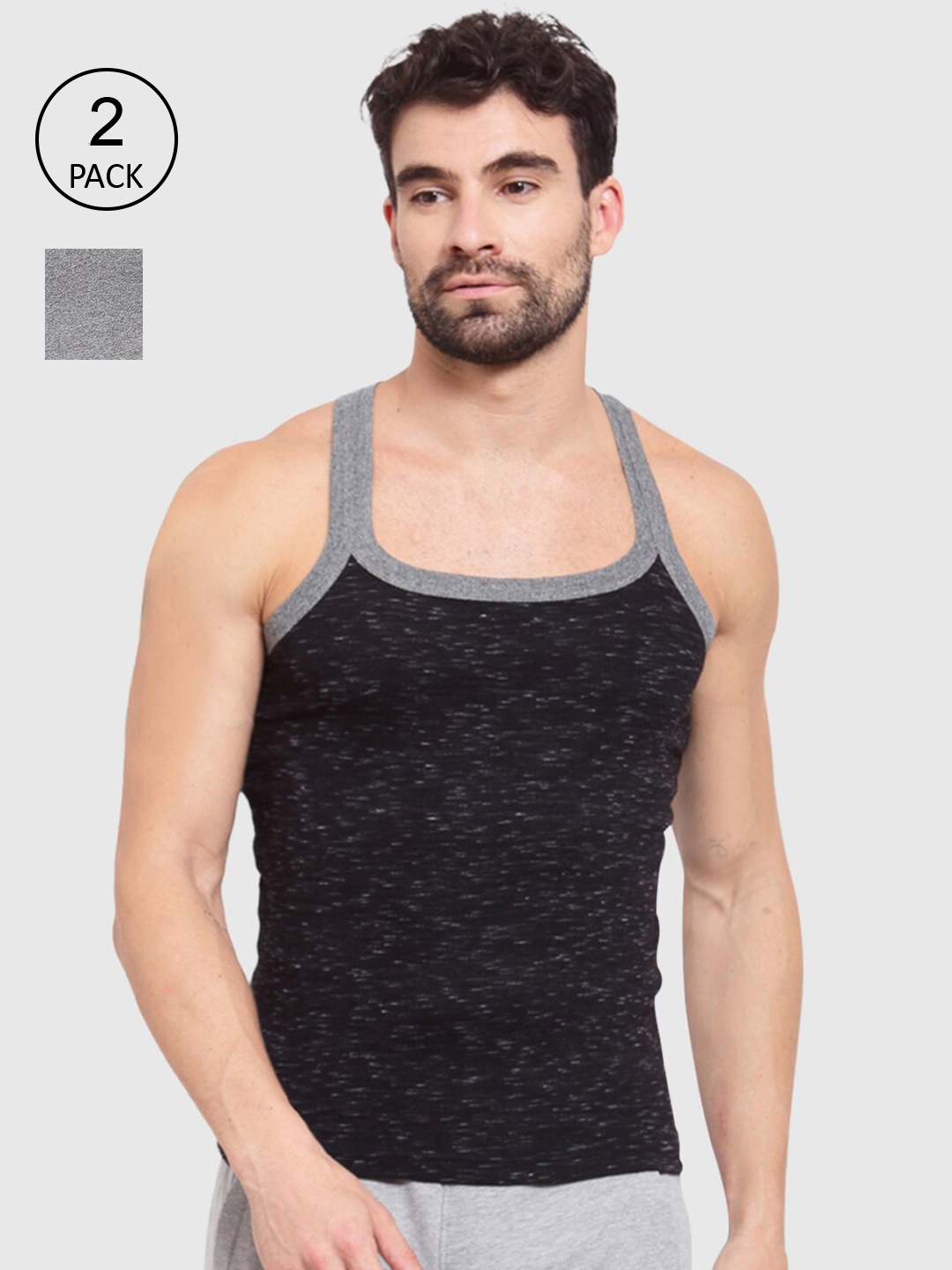 

SPORTO Men Black & Grey Pack Of 2 Innerwear Vests