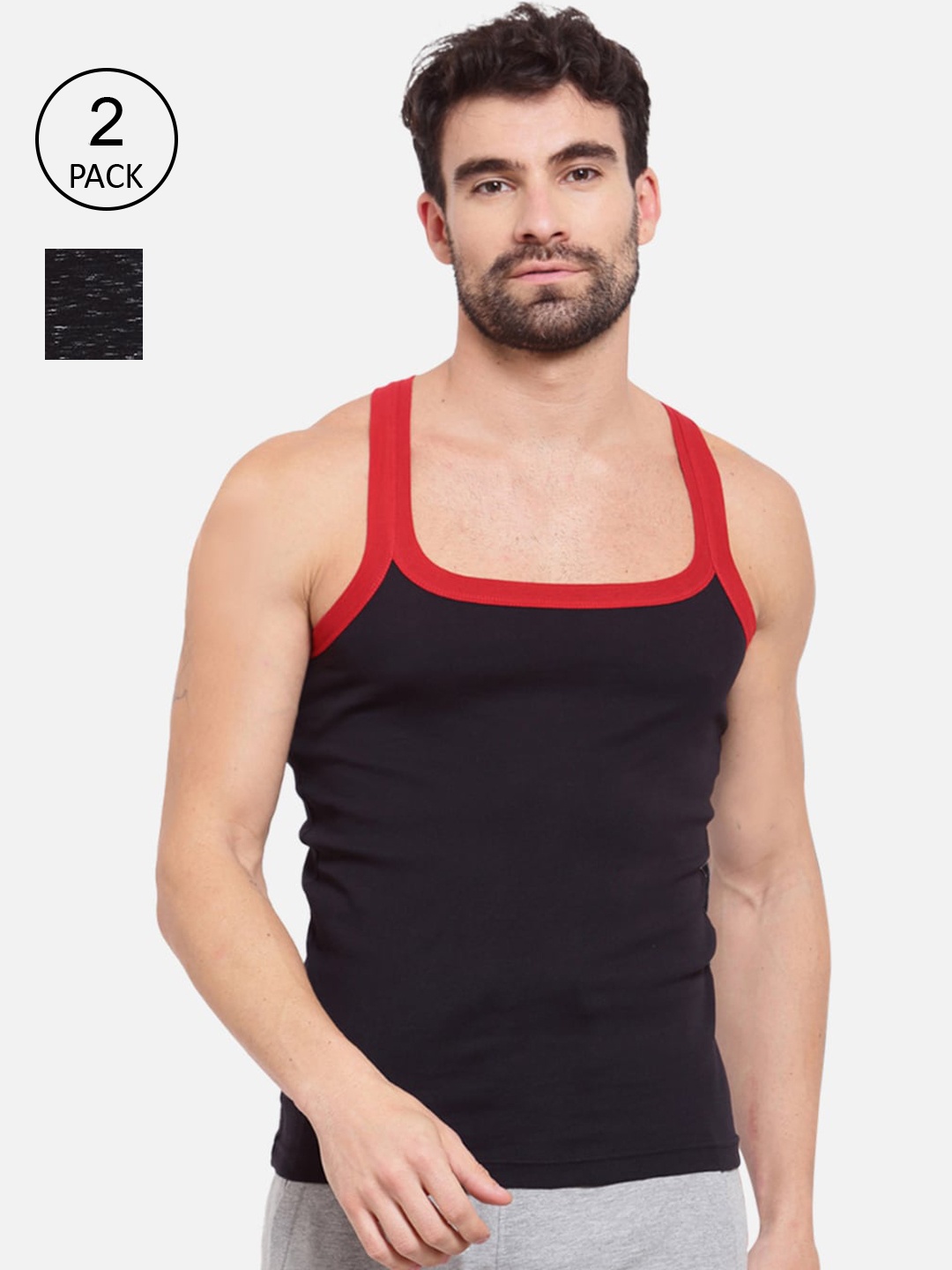 

SPORTO Men Pack of 2 Innerwear Vests, Black